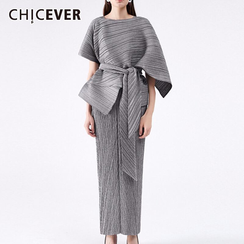 CHICEVERマントイブニングパーティーツーピースセットOネックイレギュラーシャツスリングノースリーブスプリットストライプドレススーツ女性 6base536557021551