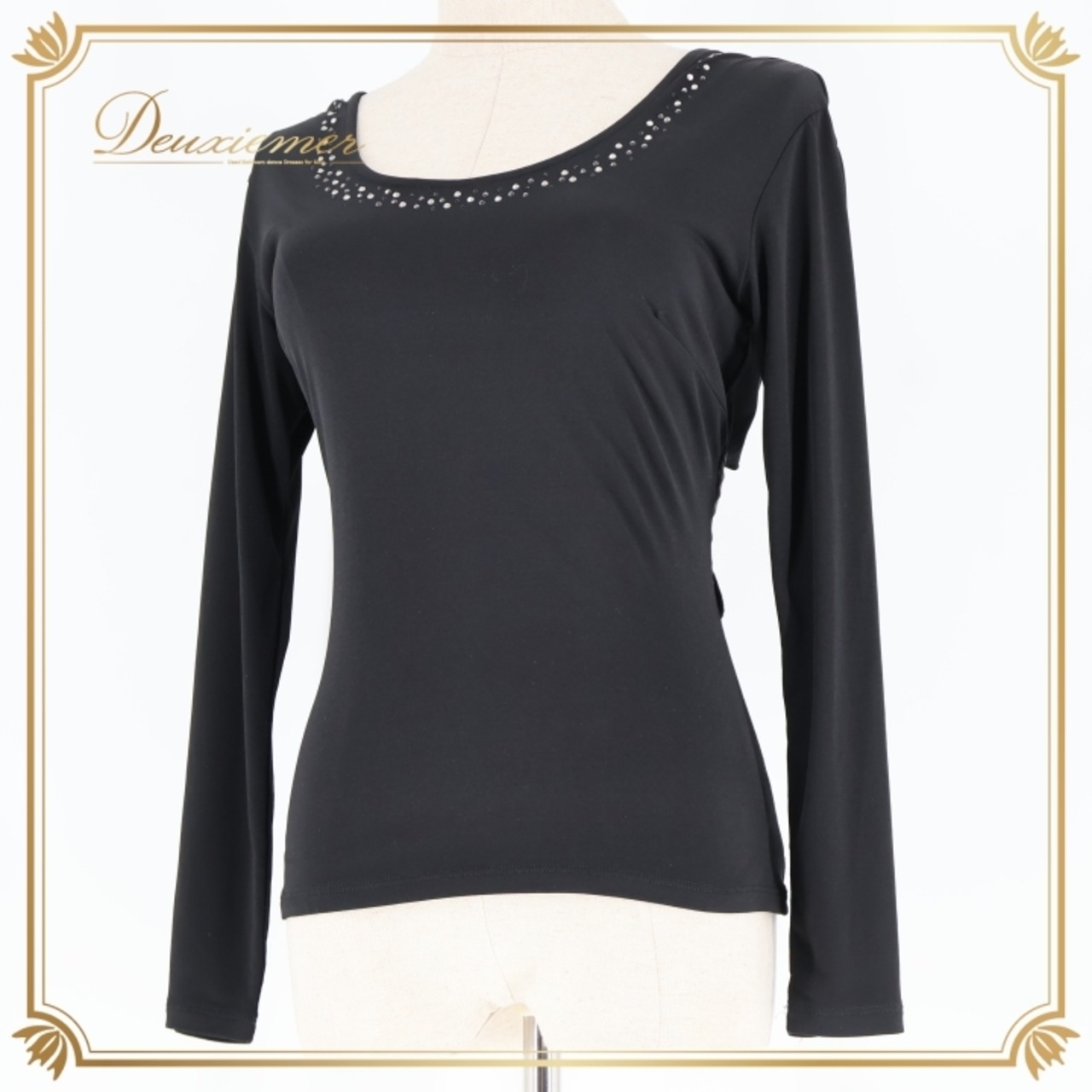 社交ダンス 衣装 トップス ブラウス ブラック系 チャコット Chacott 黒 ラインストーン シンプル 練習 レッスン 伸縮 ストレッチ セクシー キラキラ パーティー ダンス衣装 イベント ステージ かわいい
