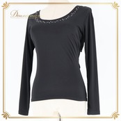 社交ダンス 衣装 トップス ブラウス ブラック系 チャコット Chacott 黒 ラインストーン シンプル 練習 レッスン 伸縮 ストレッチ セクシー キラキラ パーティー ダンス衣装 イベント ステージ かわいい