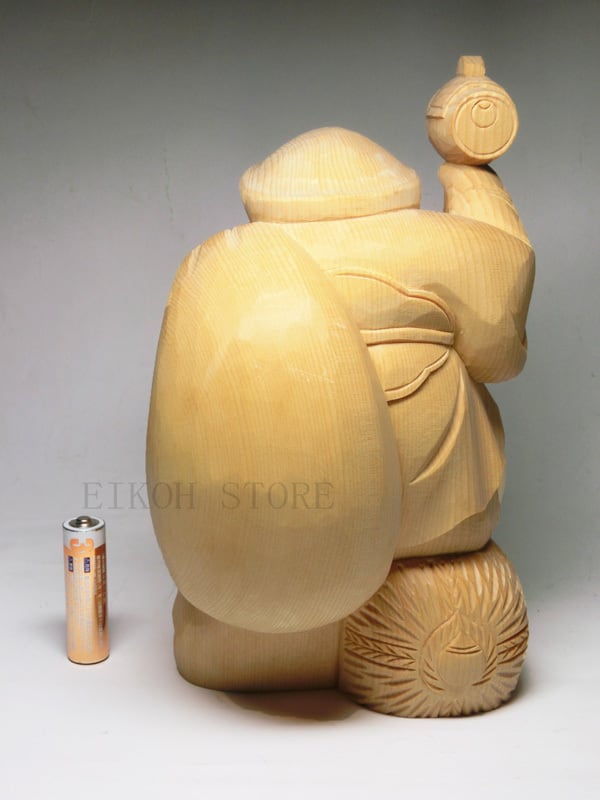 天然 桧木彫り 大黒天 像 (高さ約20cm)＜仏像・開運置物・幸運置物