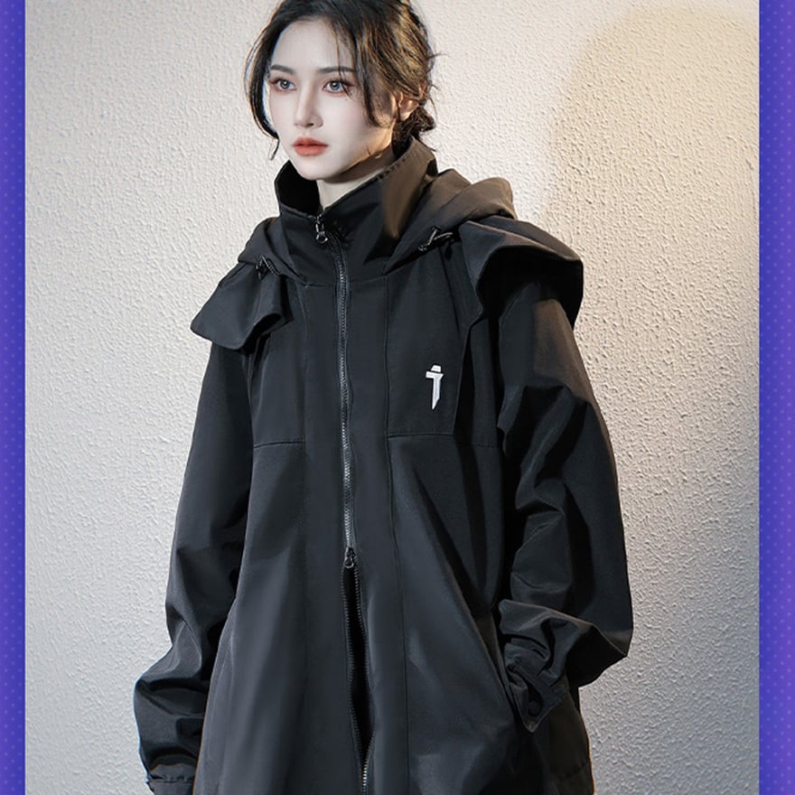 サイバーパンク ロングコート ハイネック フード付き ユニセックス