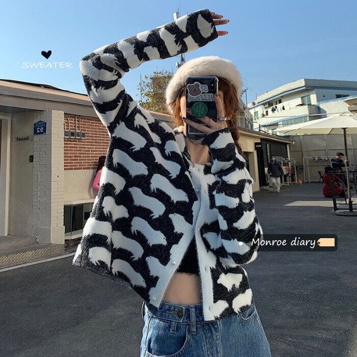 スタンダードセーター コート スプリングスタイルショートトップス ルーズカーディガン レトロ 春物 モンロー89151858789