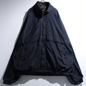 90s Black Pattern Switching Design Nylon Zip Blouson