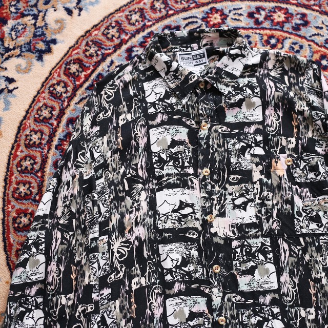 black base art pattern l/s rayon big shirt