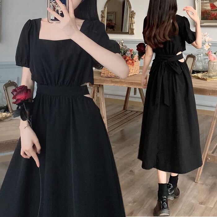 再入荷 エレガント スクエアネック ヘップバーン ワンピース ドレス Mgmu Ac In