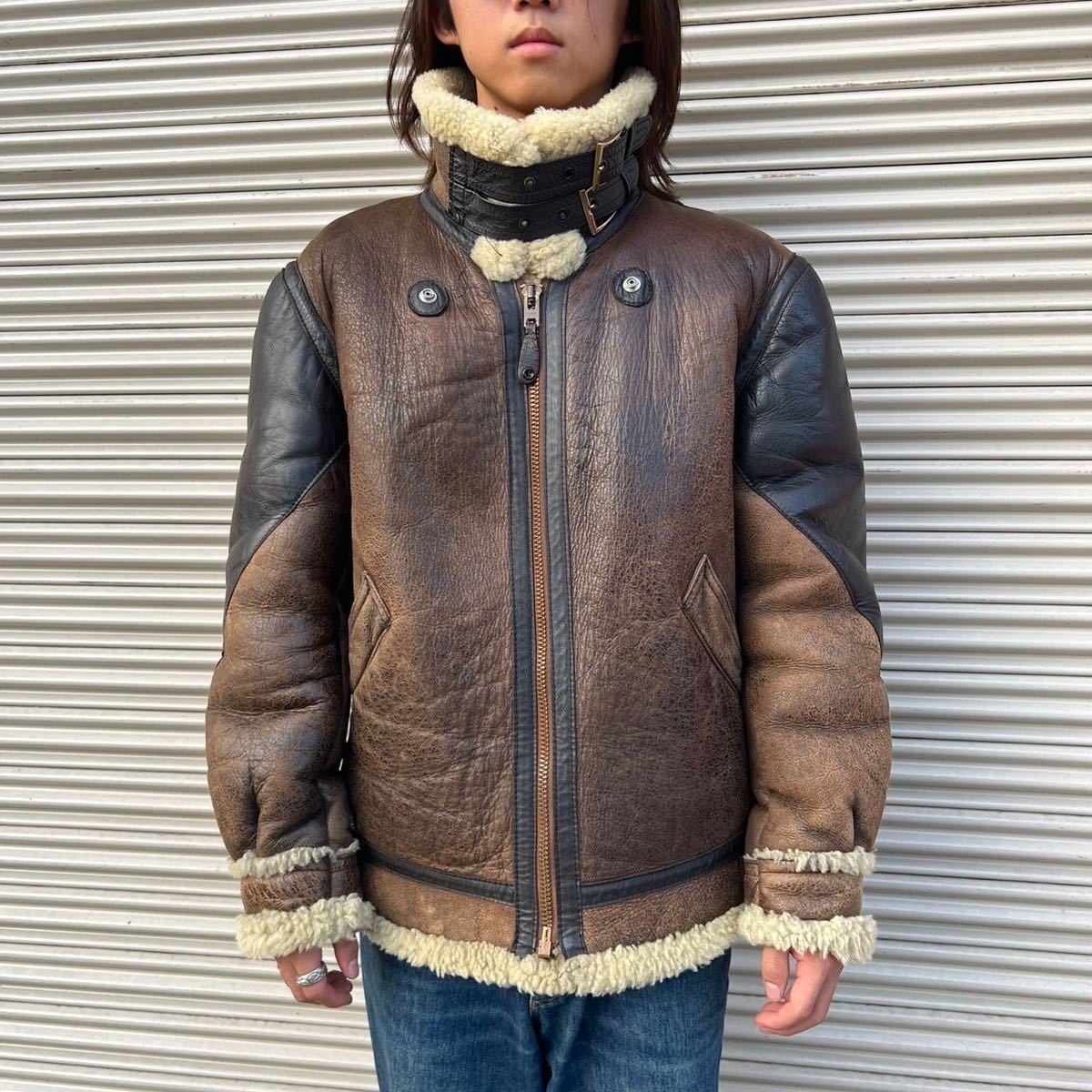 美品 USA製 ニューヨーク スタイル B3 シープスキン レザー  