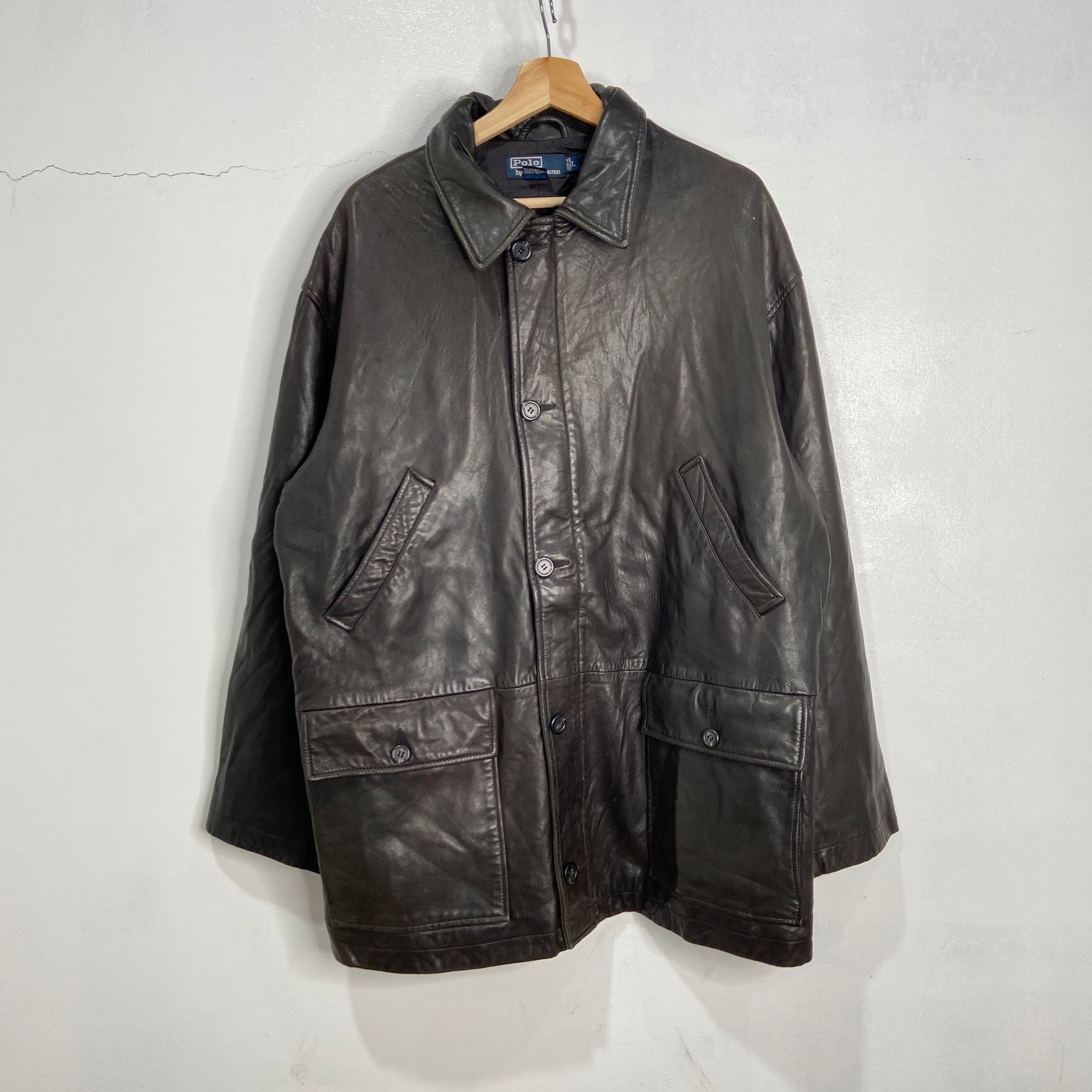 送料無料』90s RalphLauren レザーハーフコート カーコート 本革