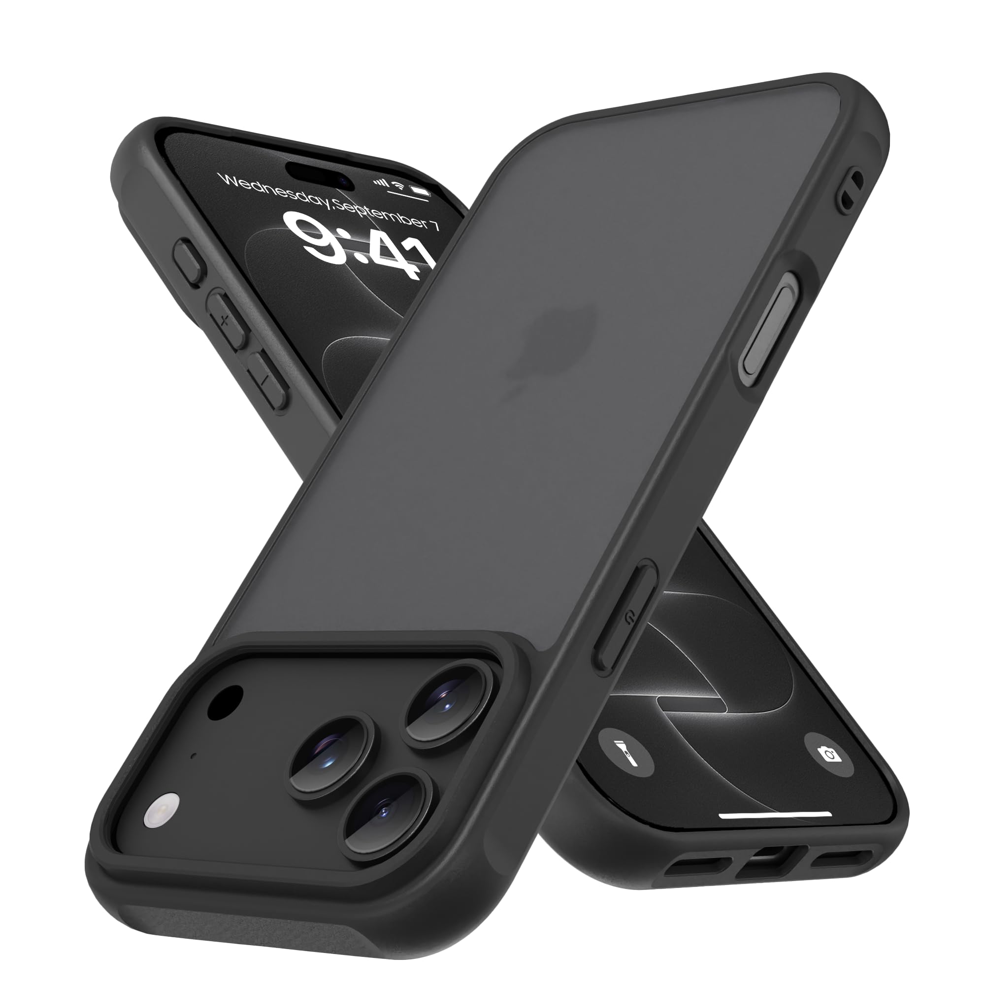PinLiSheng iPhone 17/18 Pro 用 ケース マット感 半透明 米軍MIL規格 6.3 インチ ブラック