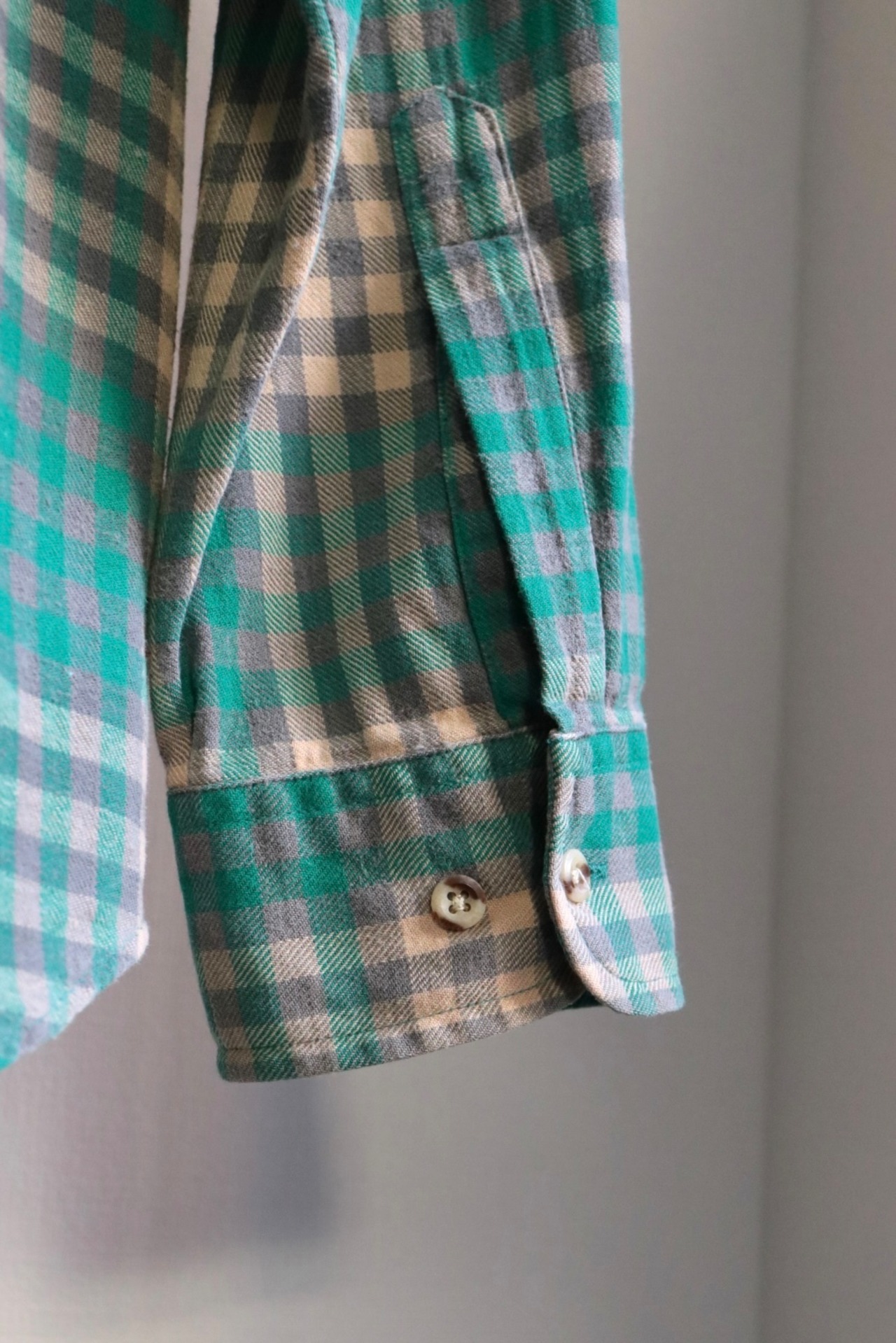 Green check pattern flannel shirt