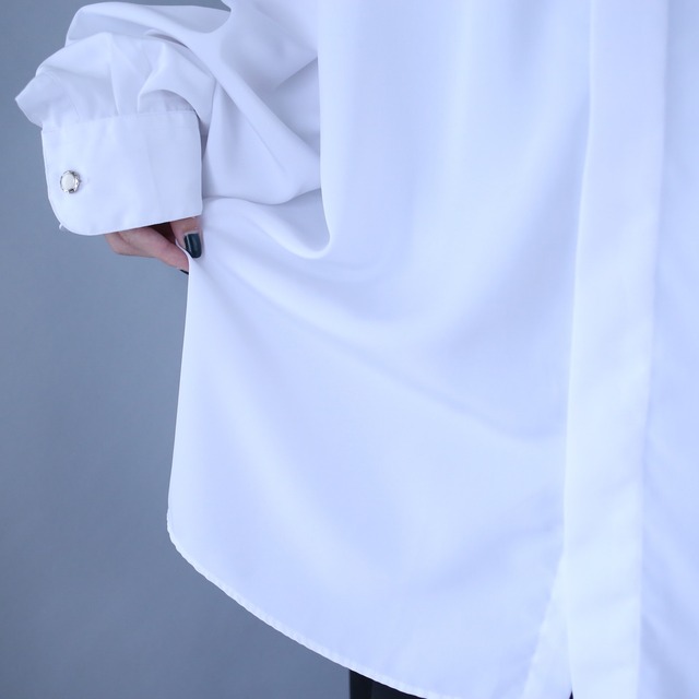 "刺繍" black and silver design fry-front band-collar minimal shirt