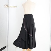 社交ダンス 衣装 prima boutique プリマブティック スカート レッスンウェア ブラック系 ラインストーン キラキラ 練習 レッスン 黒 伸縮 ストレッチ 上品 レース フリル ダンス衣装 イベント ステージ パーティー レディース
