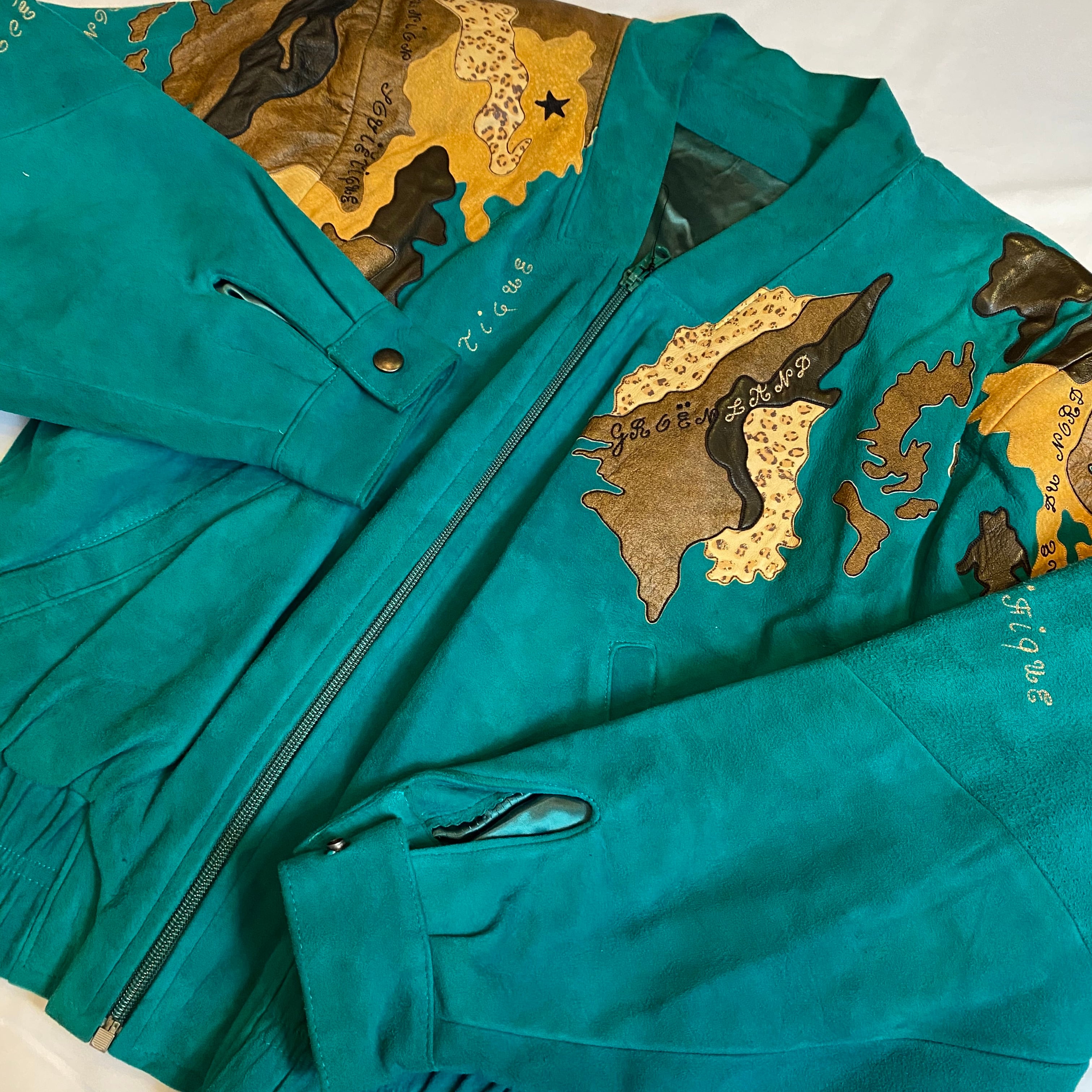 vintage JEAN-CLAUDE JITROIS green leather patch design jacket 