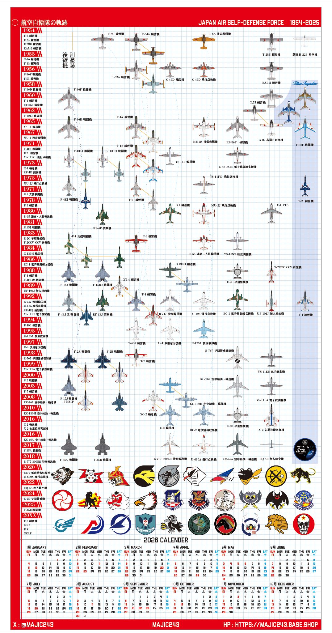 航空自衛隊の軌跡 布ポスターカレンダー 2026 S/赤 | MAJIC243