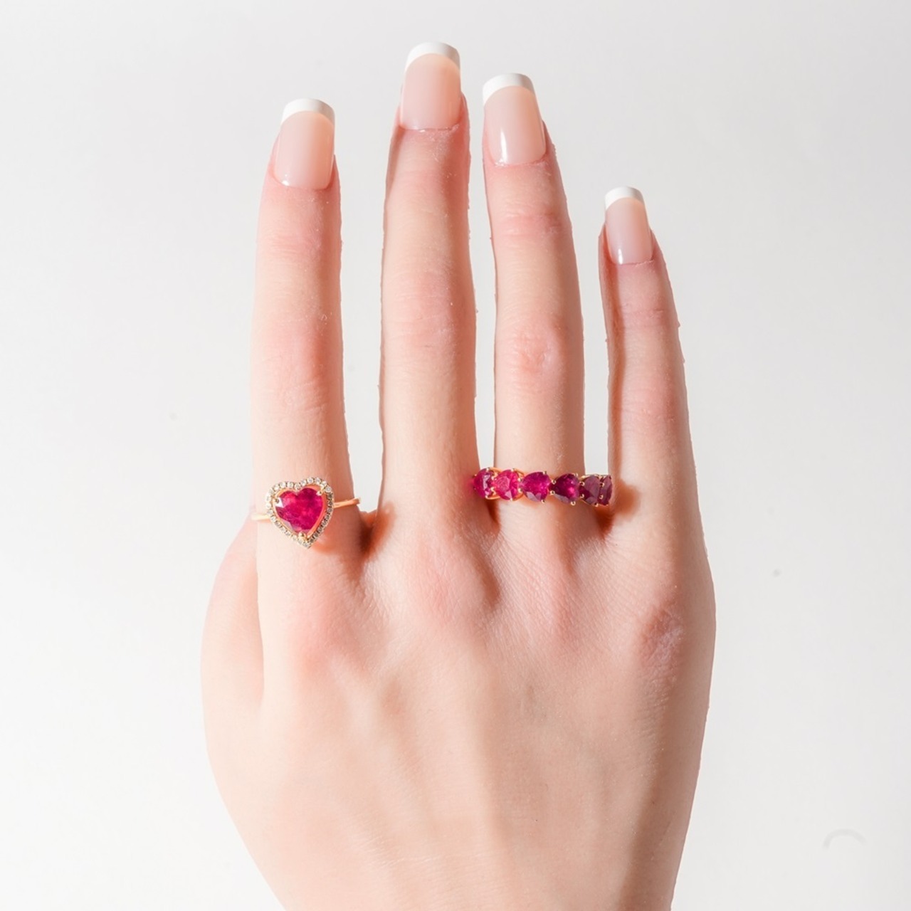 【K18 / 12号】ルビー ハート連 リング