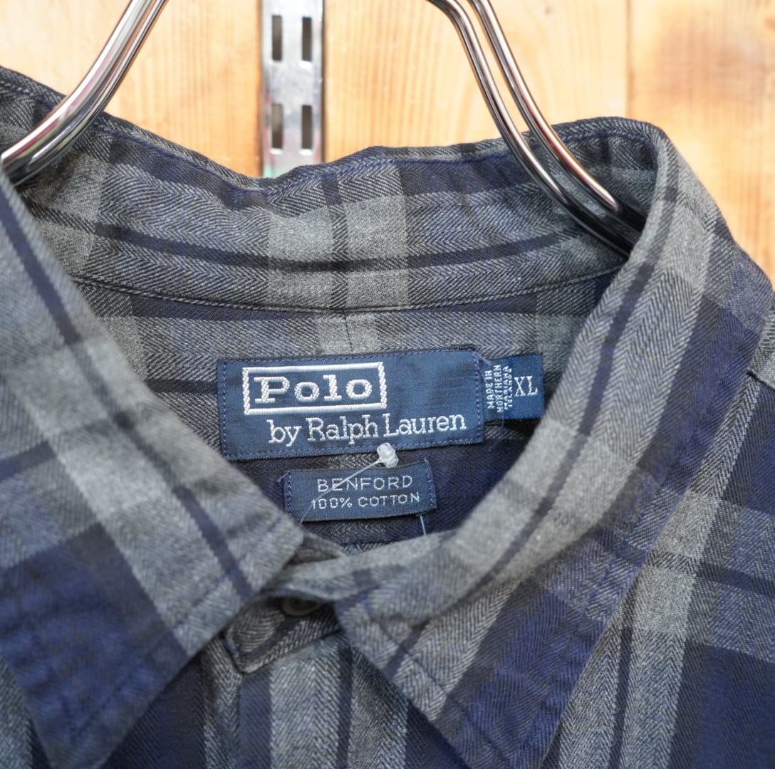 人気 90s ラルフローレン BENFORD ネルシャツ ブラック グレー XL