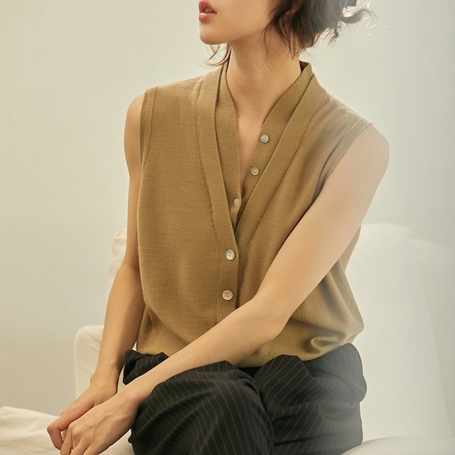 chic no sleeve design V neck blouse(2color)＜t1464＞
