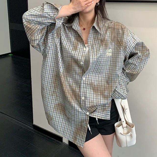grunge-style color checkered pattern shirt　グランジカラーチェック柄シャツ　J2114