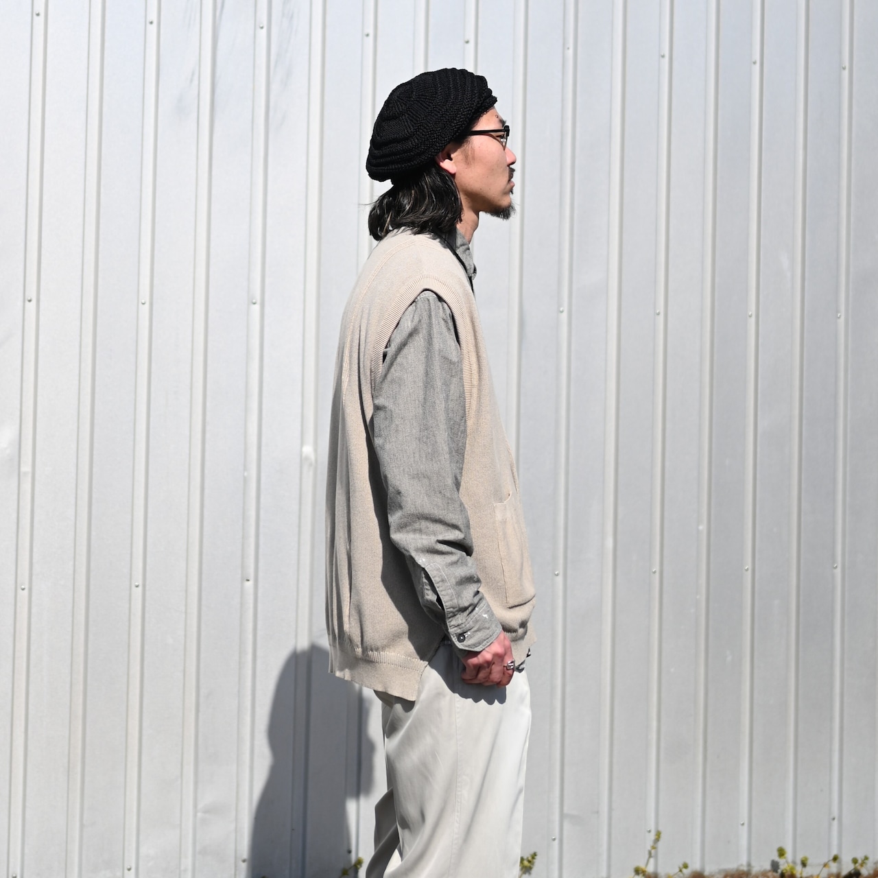 INTERIM(インテリム)MILK PAINT VINTAGE WASH BLACK SHUTTLE CHAMBRAY HYPER BIG US NAVY WORK SHIRT TYPE2