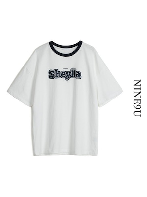 bi-color logo oversize t-shirt【NINE7887】