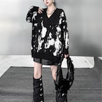 Trendy tie-dye patchwork V-neck sweatert (ME166)