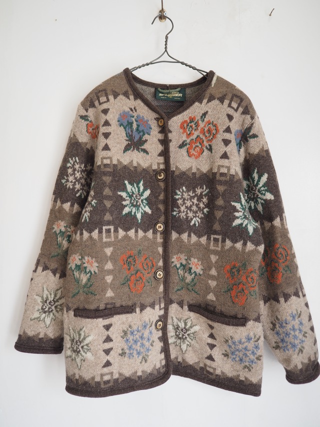 1980’s~ AUSTRIA STEGER Schurwolle Wool Floral Pattern Cardigan／38