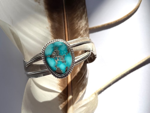 White Water turquoise Eagle Feather Bangle