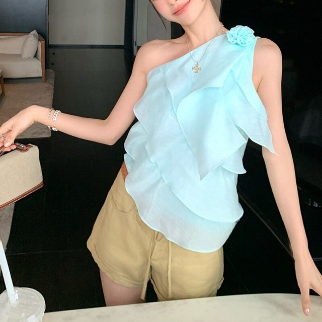 Frill one shoulder tops　B1100