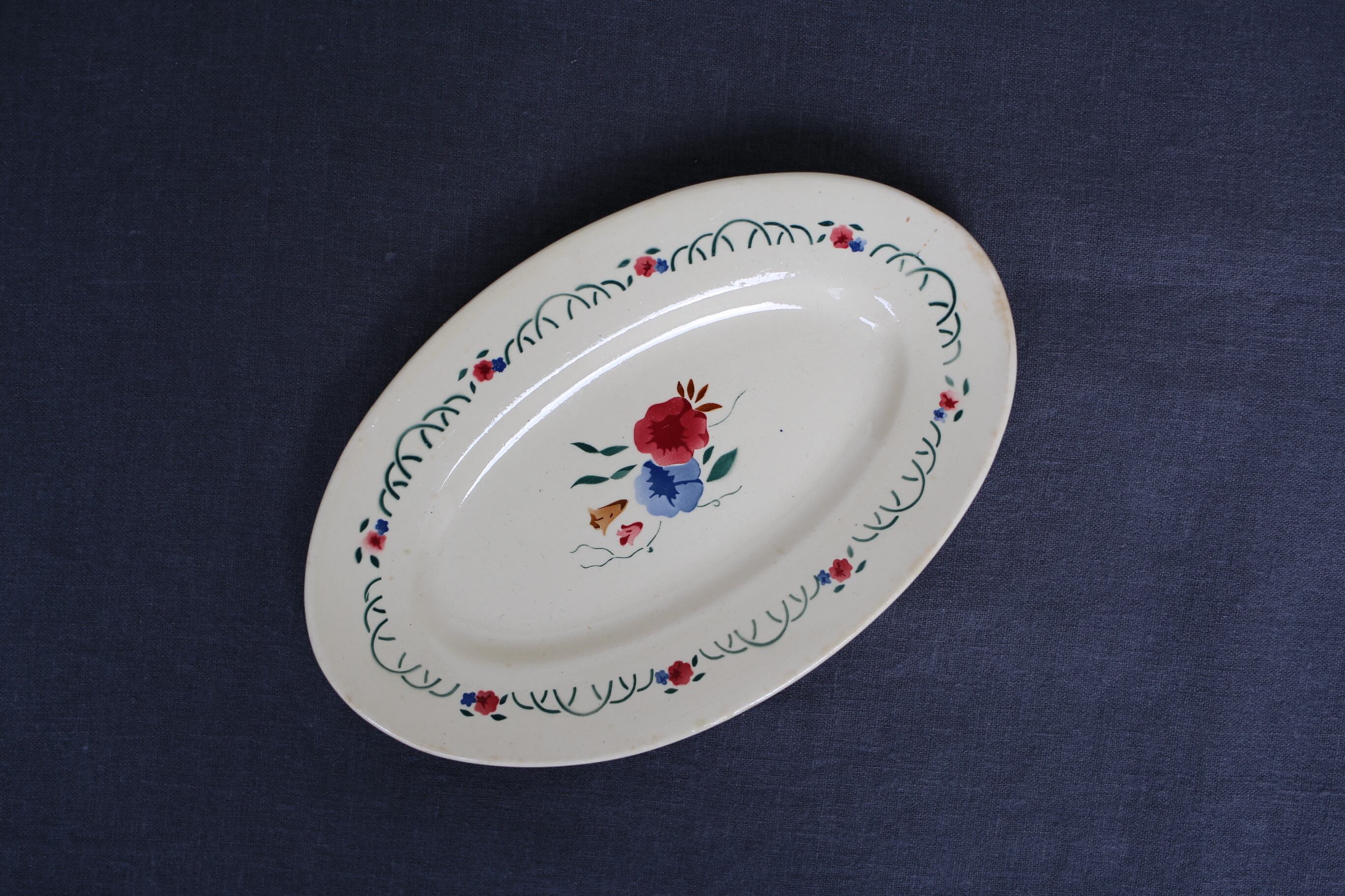 フランス アンティーク ヴィンテージ HBCM クレイユモントロー オーバル皿 『VILLEFRANCHE』(b)