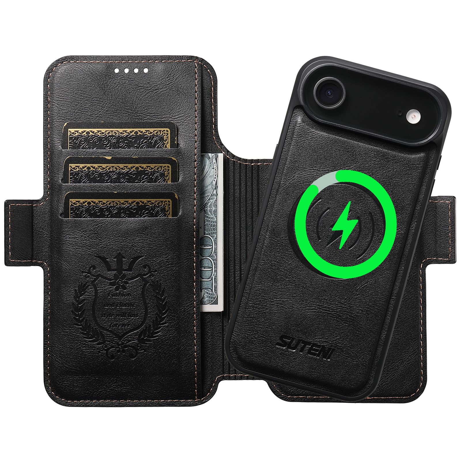 JCGOOD iPhone 17 Air ケース 手帳型 分離式 2in1 取り外し可能 MagSafe対応 いphone17air ケース 手帳 磁気着脱式 カード収納 マグセーフ ワイヤレス充電対応 アイフォン17air ケース スタンド機能 財布一体型 2wayカード入れ マグネット式 本革レザー スマホケース 耐衝撃 全面保護 アイホン17air用 ツートン色 左黒×右茶