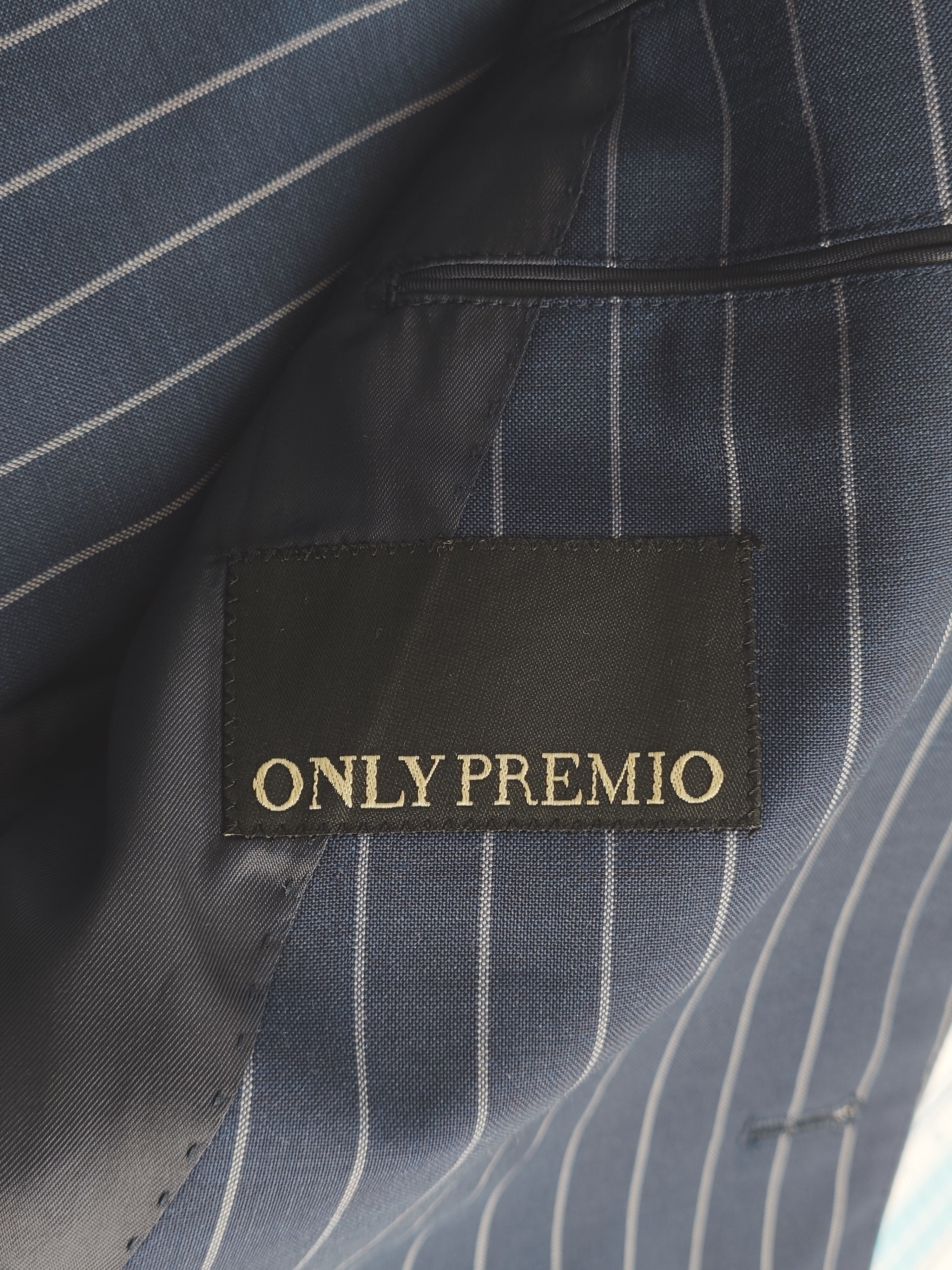 【美品】ONLY PREMIO スーツ BY ドーメル ブルーストライプ 36 ONLY PREMIO × ドーメル スーツ （S）ブルー ストライプ 36 | SamyColore
