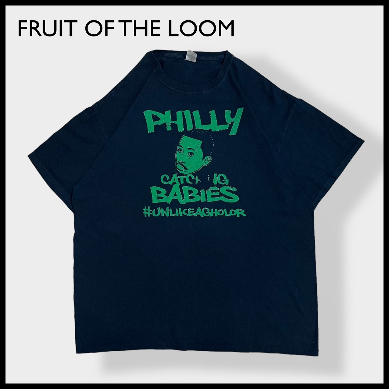 【FRUIT OF THE LOOM】プリント ロゴ Tシャツ t-shirt  半袖 黒 X-LARGE philly catching babies ビッグサイズ us古着