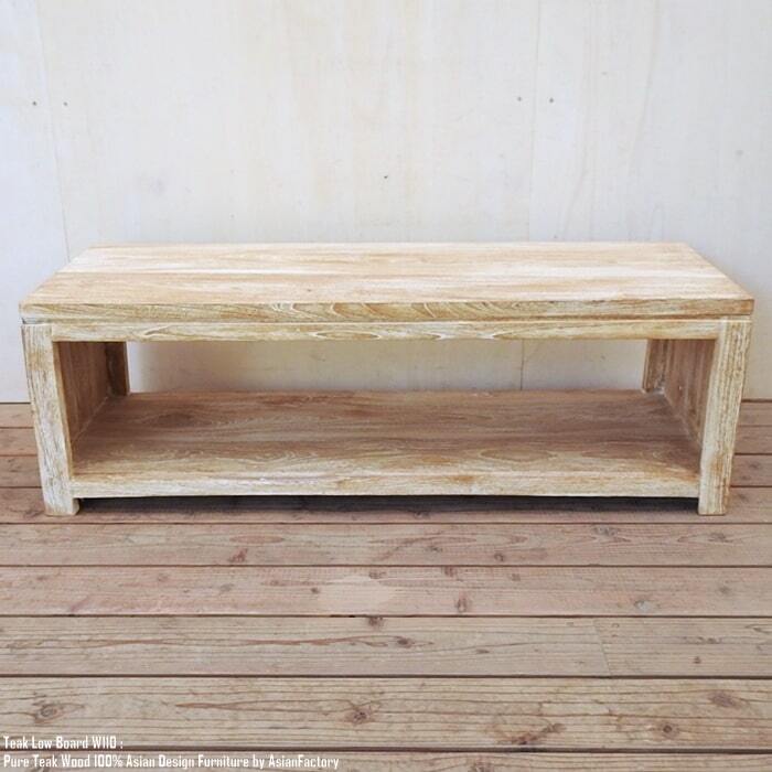 チーク無垢材 テレビ台 110cm LWW ホワイトウォッシュ TVボード AV収納