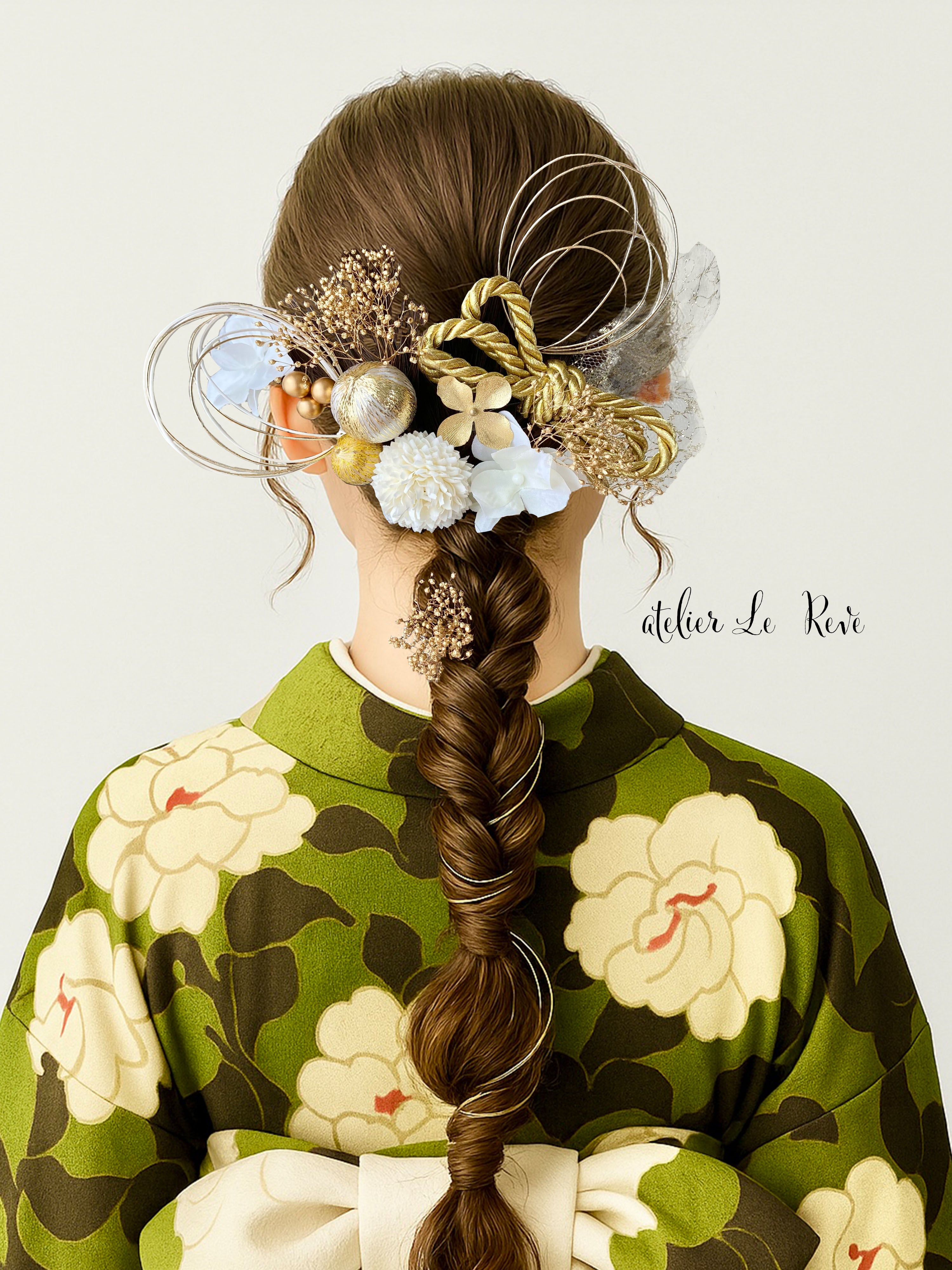 WG12 紐リボン.和玉のホワイトゴールド髪飾り | atelier Le Reve