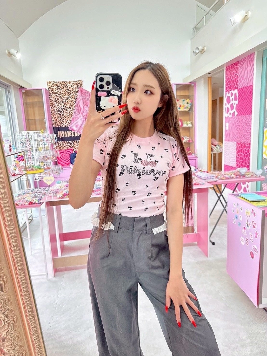 チェリーデザインTシャツ♡韓国/レディースファッション/トップス/半袖/ピンク/さくらんぼ/カラー(3-407)