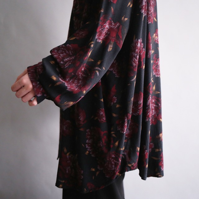 dark flower pattern over size rayon shirt