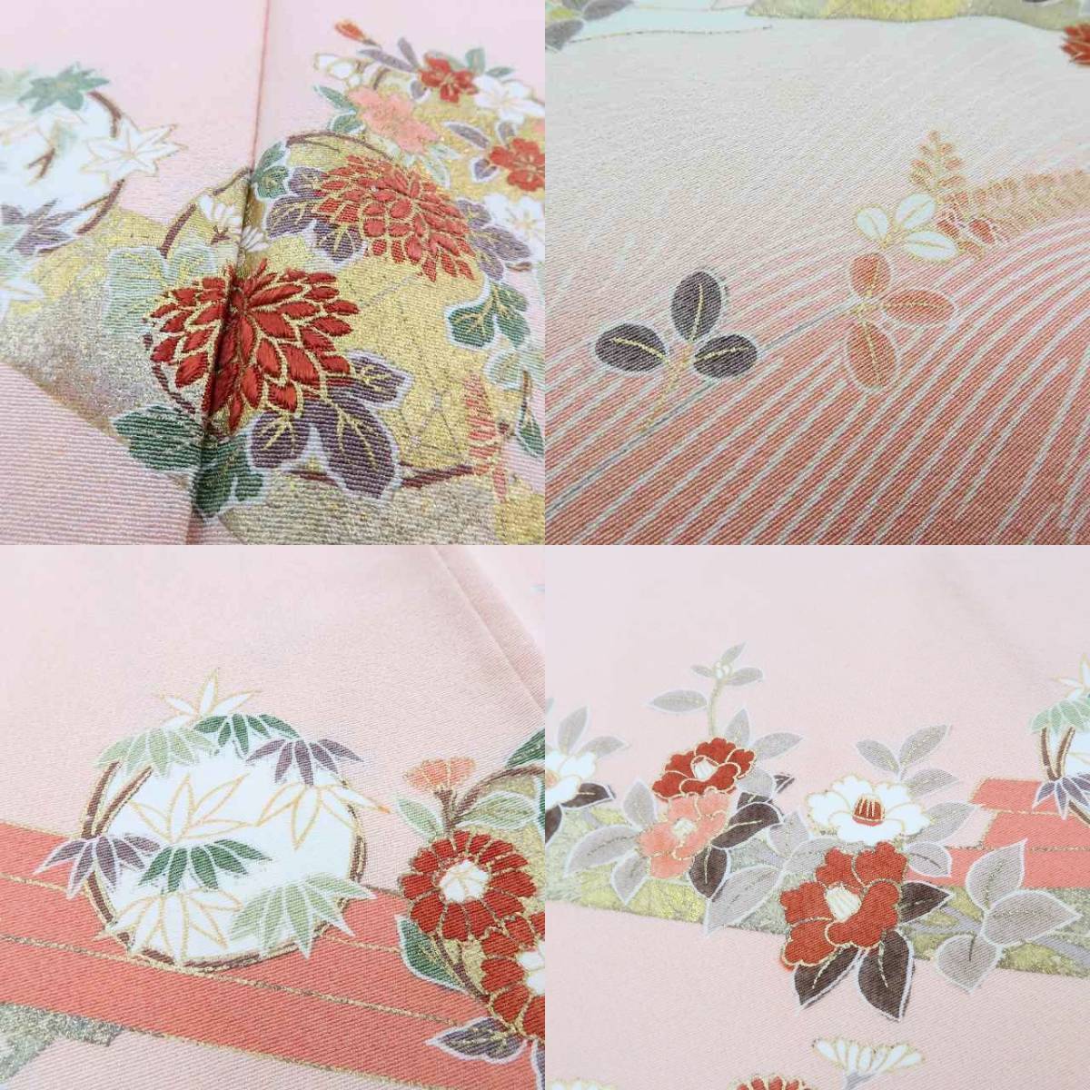 付け下げ 吾妻徳穂 吉沢友禅 金駒 金彩 紋意匠 黒地 正絹 反物 付け