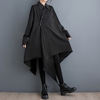 asymmetry long sleeve flare onepiece / l0801