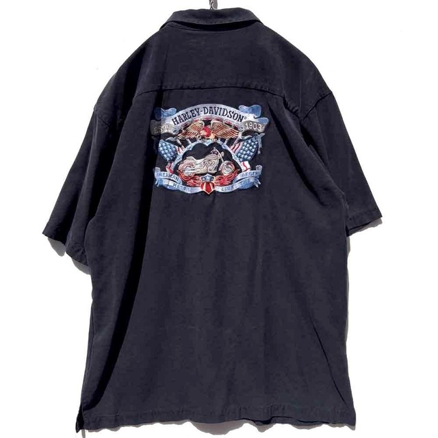 【Harley-Davidson - Tommy Bahama】Vintage Open Collar Silk Shirt【1990s-】