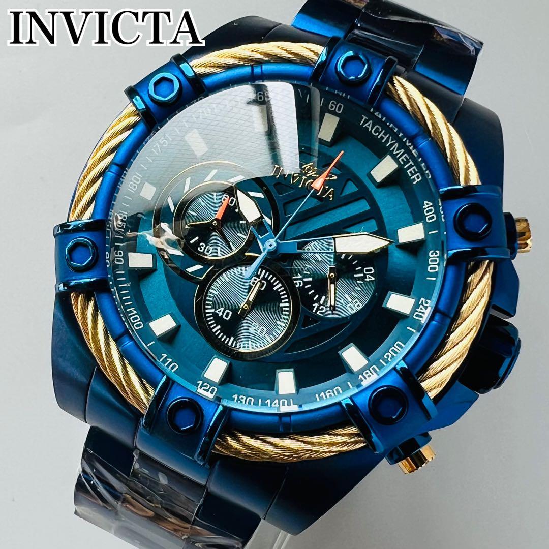 INVICTA インビクタ ボルト 腕時計 メンズ ブルー 新品 クォーツ 電池式 クロノグラフ 青 ブランド 専用ケース付属 重量感 海外品 52mm
