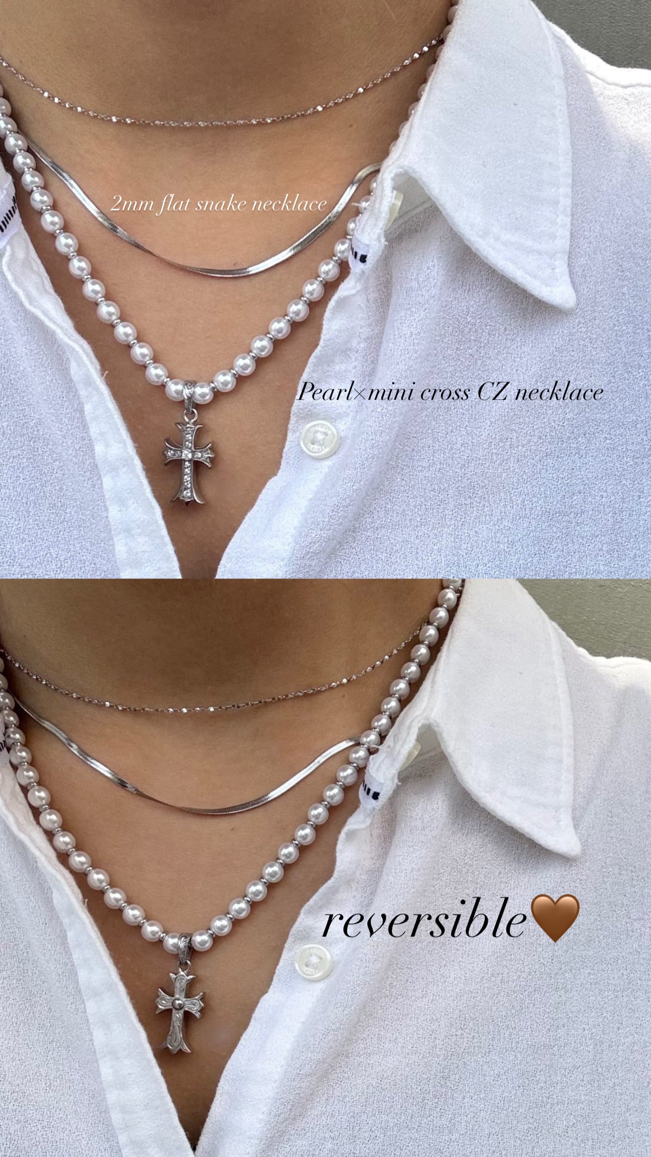 Pearl×mini cross CZ necklace | IRIEBEACH