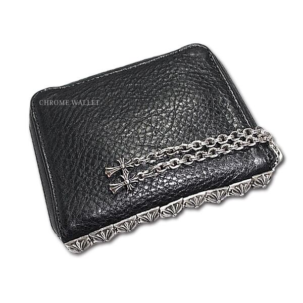 CHROME HEARTS クロムハーツ 3サイドジップウォレット クロススタッド ブラック レザー シルバー金具 美品  55444