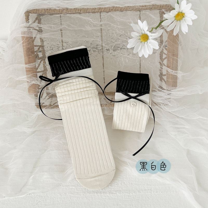 リボン＆フラワーボタン レイヤードソックス