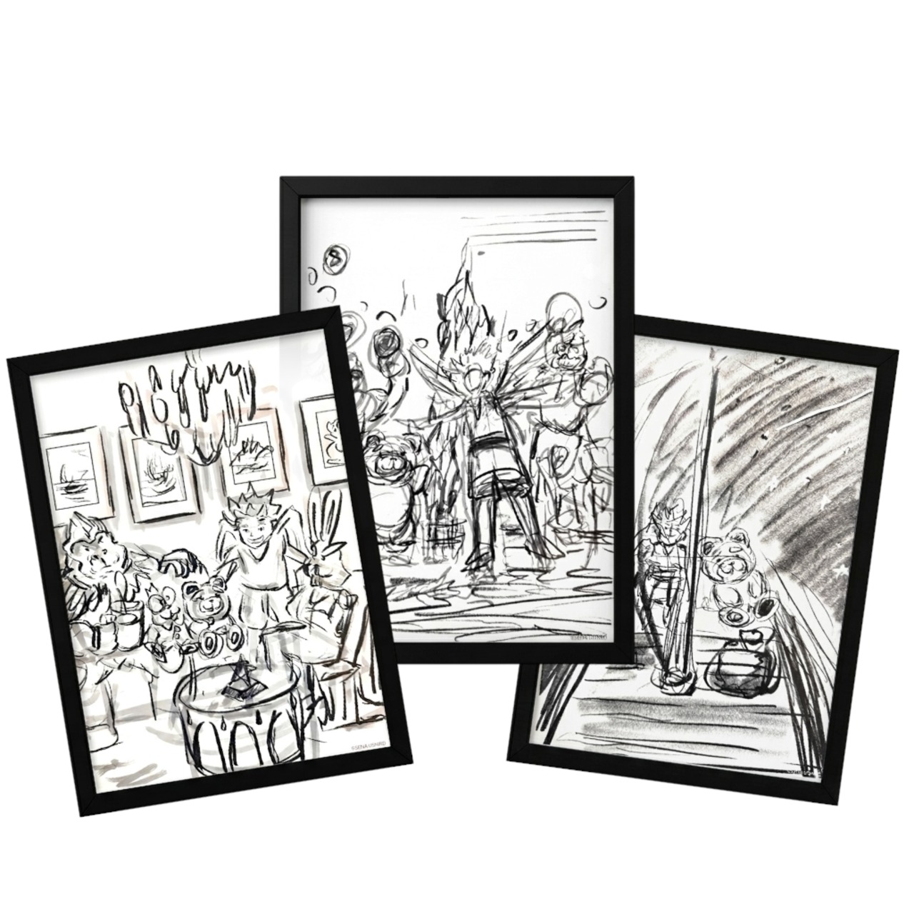 【3枚セット】絵本『流れる星と僕の願い』ラフ画の複製原画