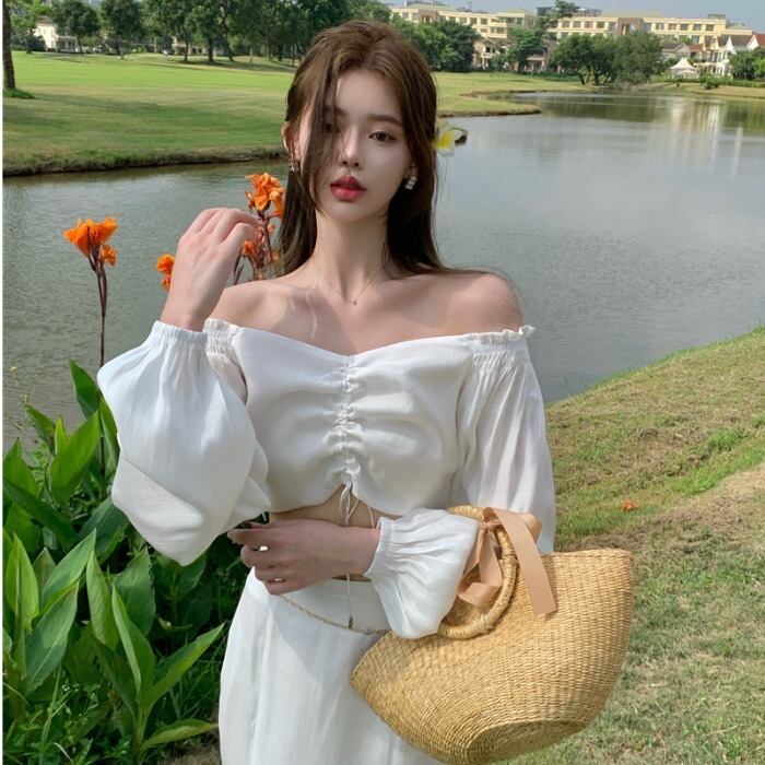 サマーギャザープリーツトップス カジュアルスカート 夏物 ドラファッションホール5174290074