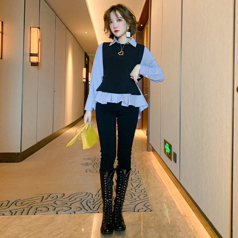 ストライプシャツ ノースリーブスリムパンツ MIUCO47974985297