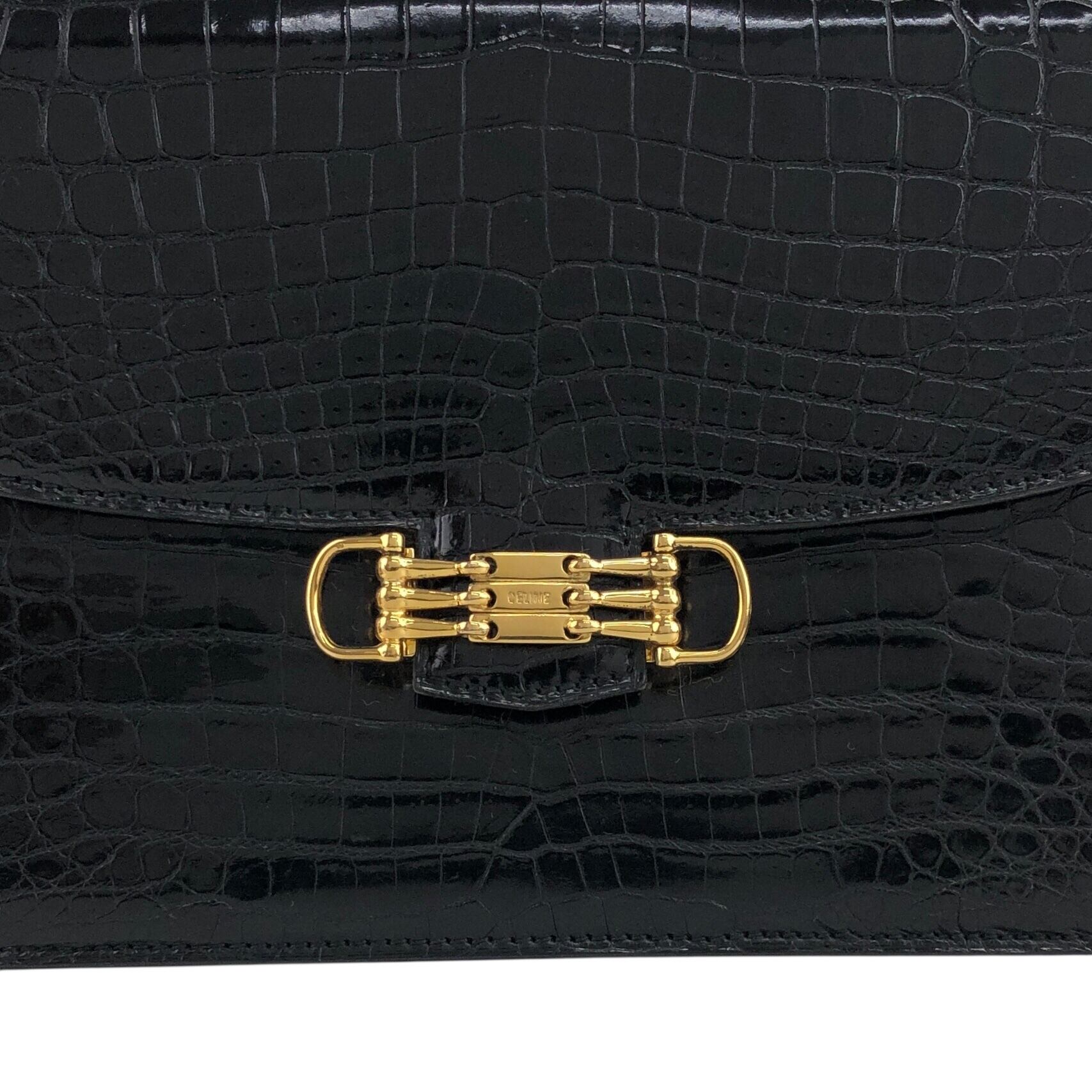 CELINE セリーヌ ハンドバッグ ブラック ホースビット クロコ型押し