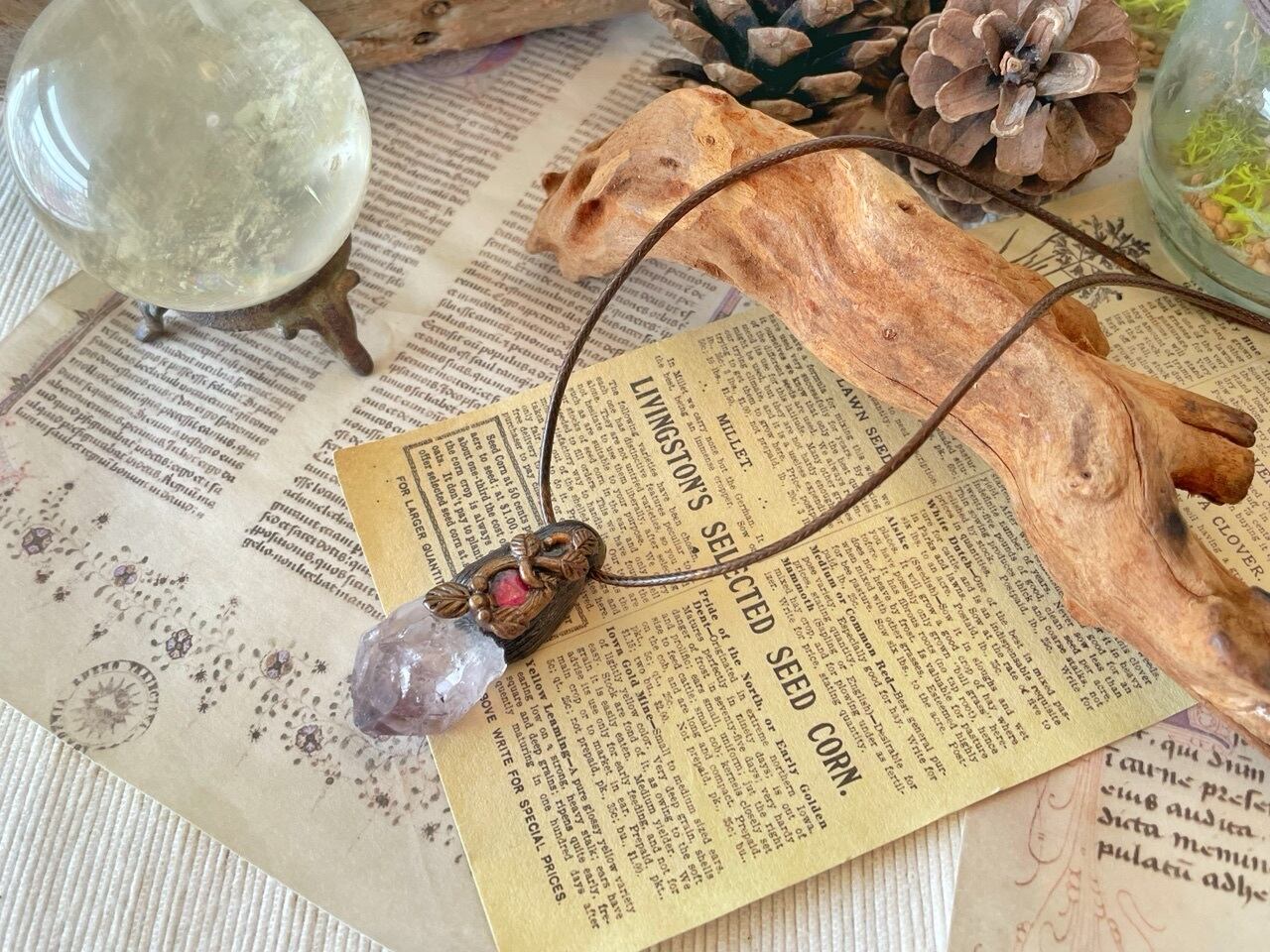 キンモクセイ❤グラデーションバンビと手染めビーズのキーリング兼