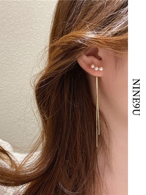chain long pearl pierced earrings【NINE-S5324】