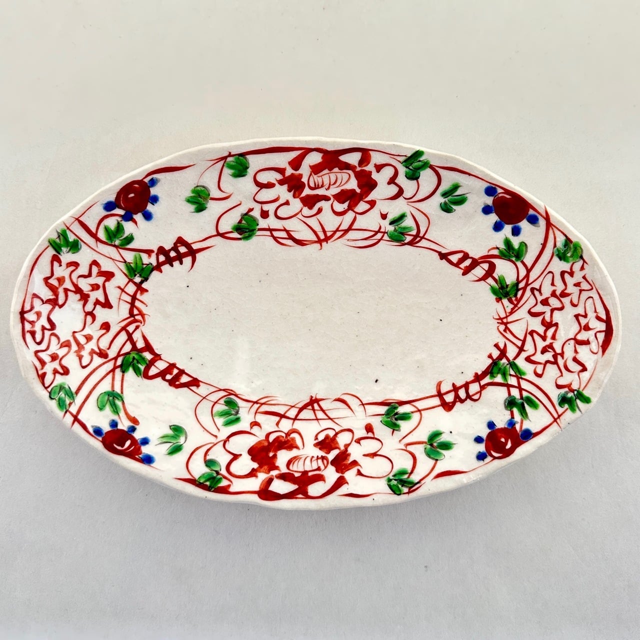 志野赤絵二花楕円皿(中)【榛澤宏】