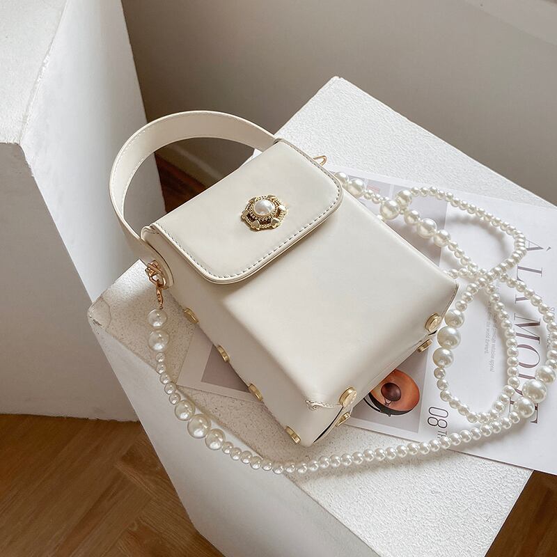 サマーパールチェーン 夏物 真珠 スクウェア 手作りハンドバック60101352314